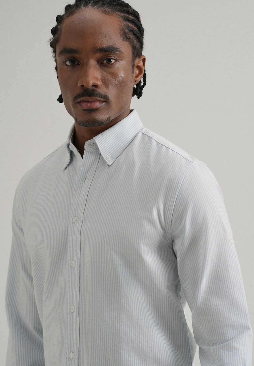 Blue Vertical Striped Cotton Shirt