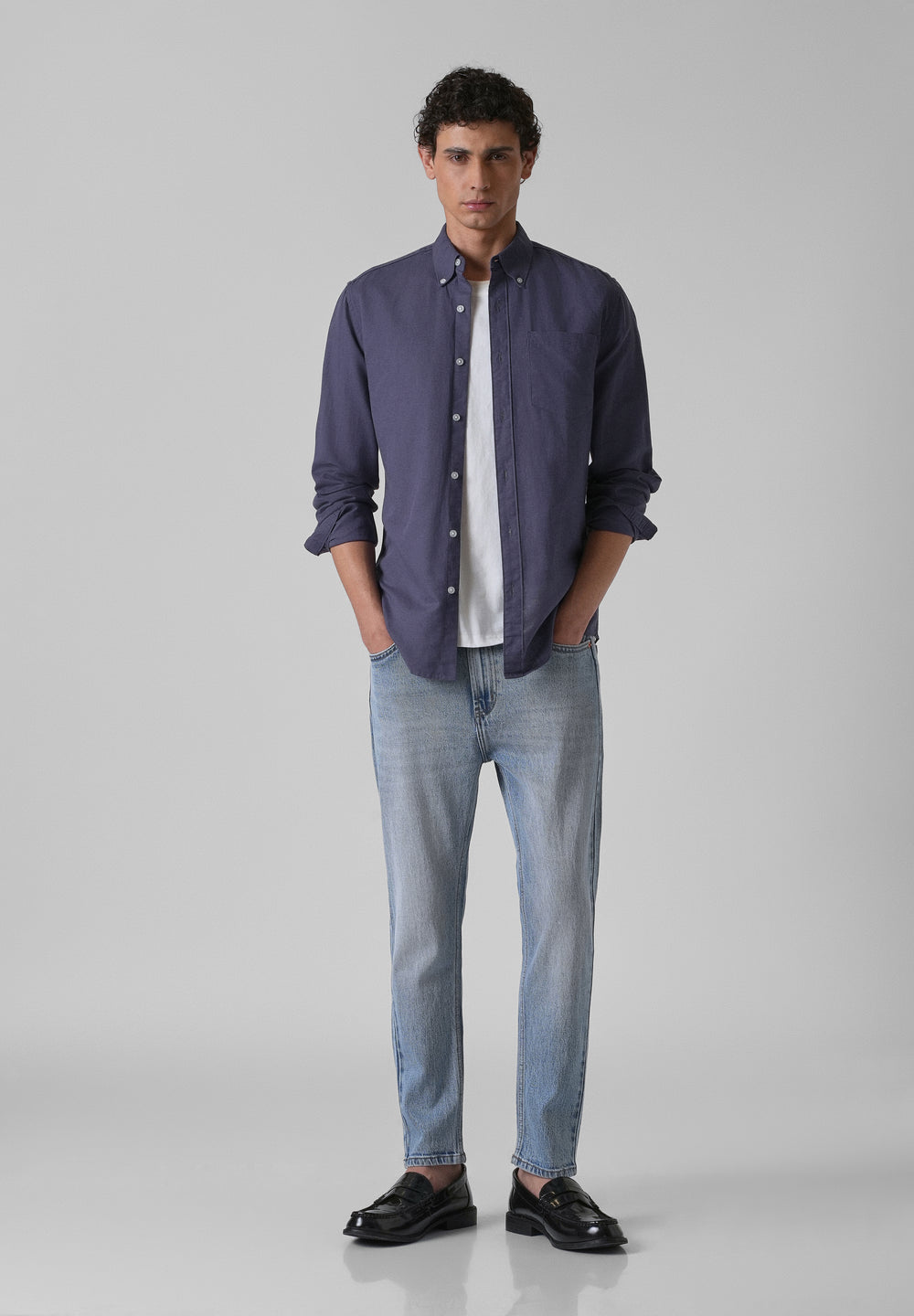 Blue Violet Cotton Linen Shirt