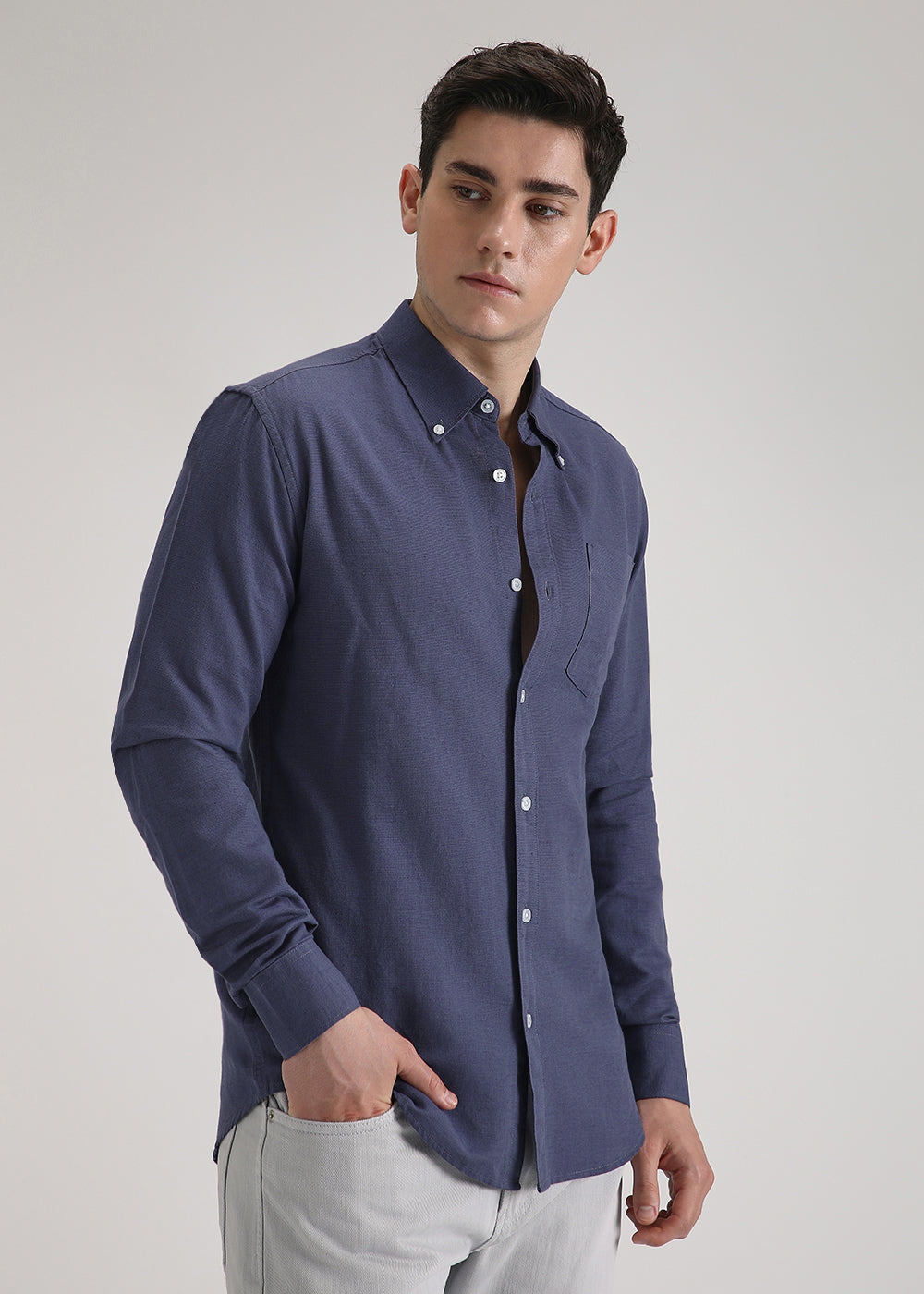 Blue Violet Cotton Linen Shirt