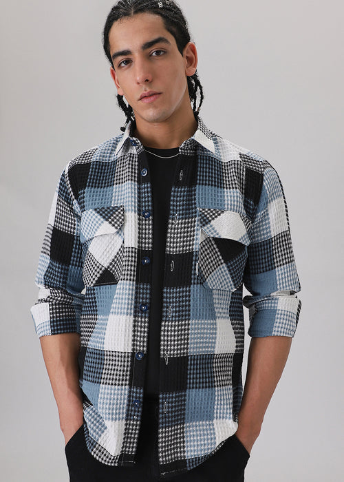 Blue Waffle Plaid Check Shirt