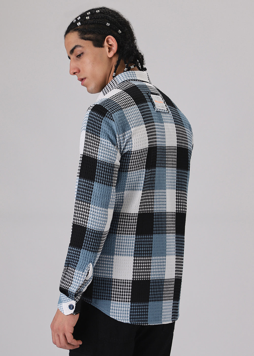 Blue Waffle Plaid Check Shirt