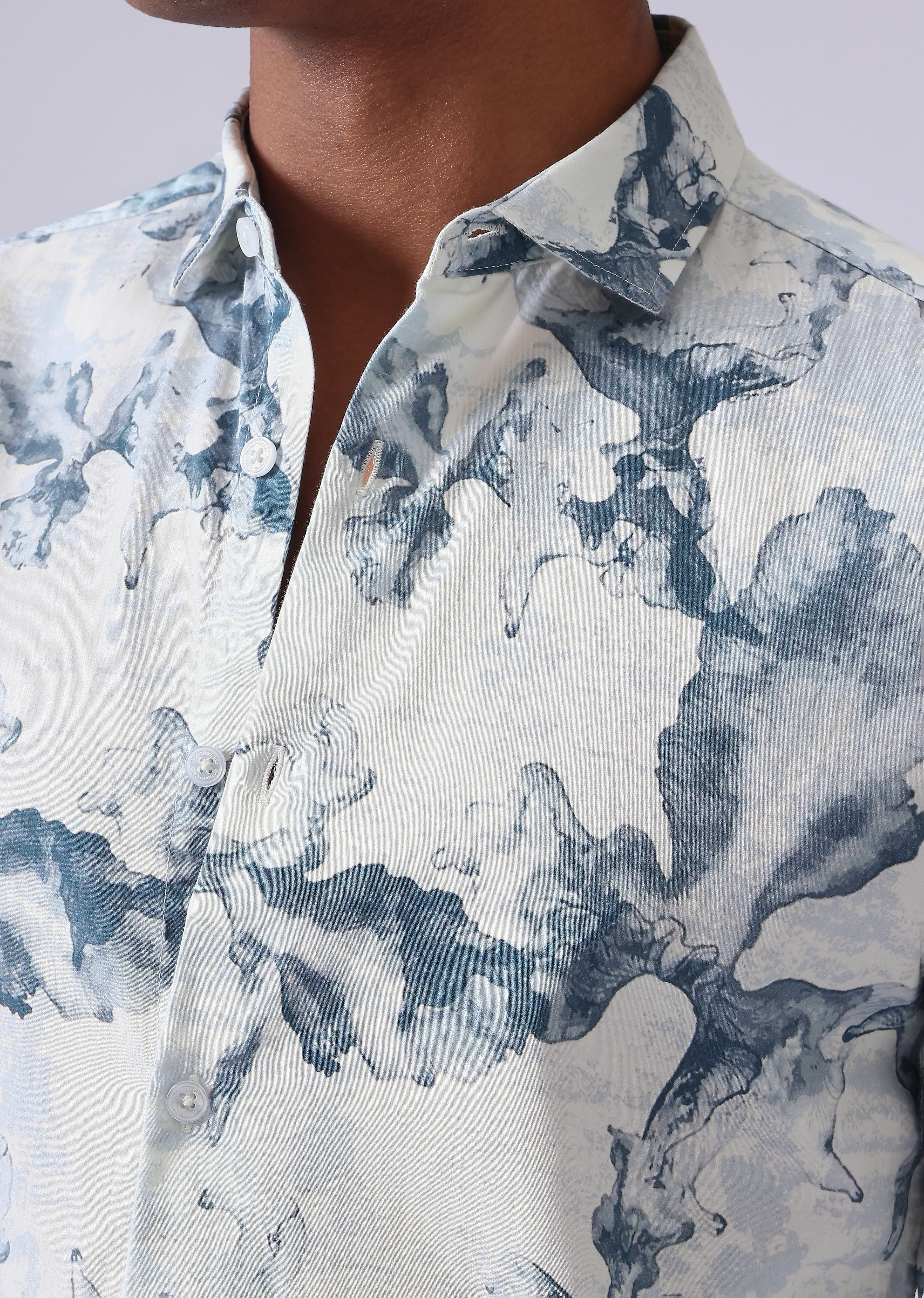 Blue Wash Abstract Print Shirt