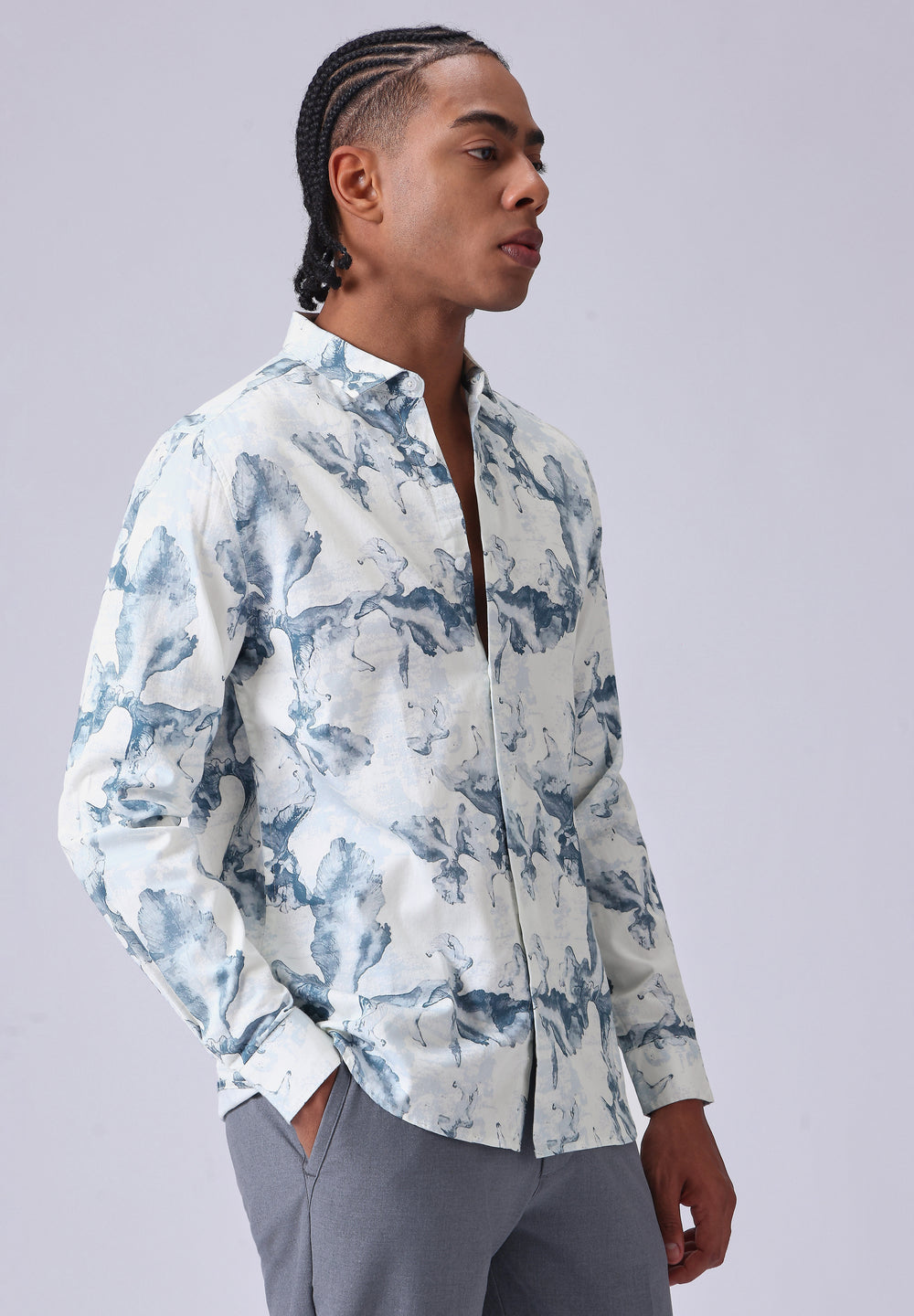 Blue Wash Abstract Print Shirt