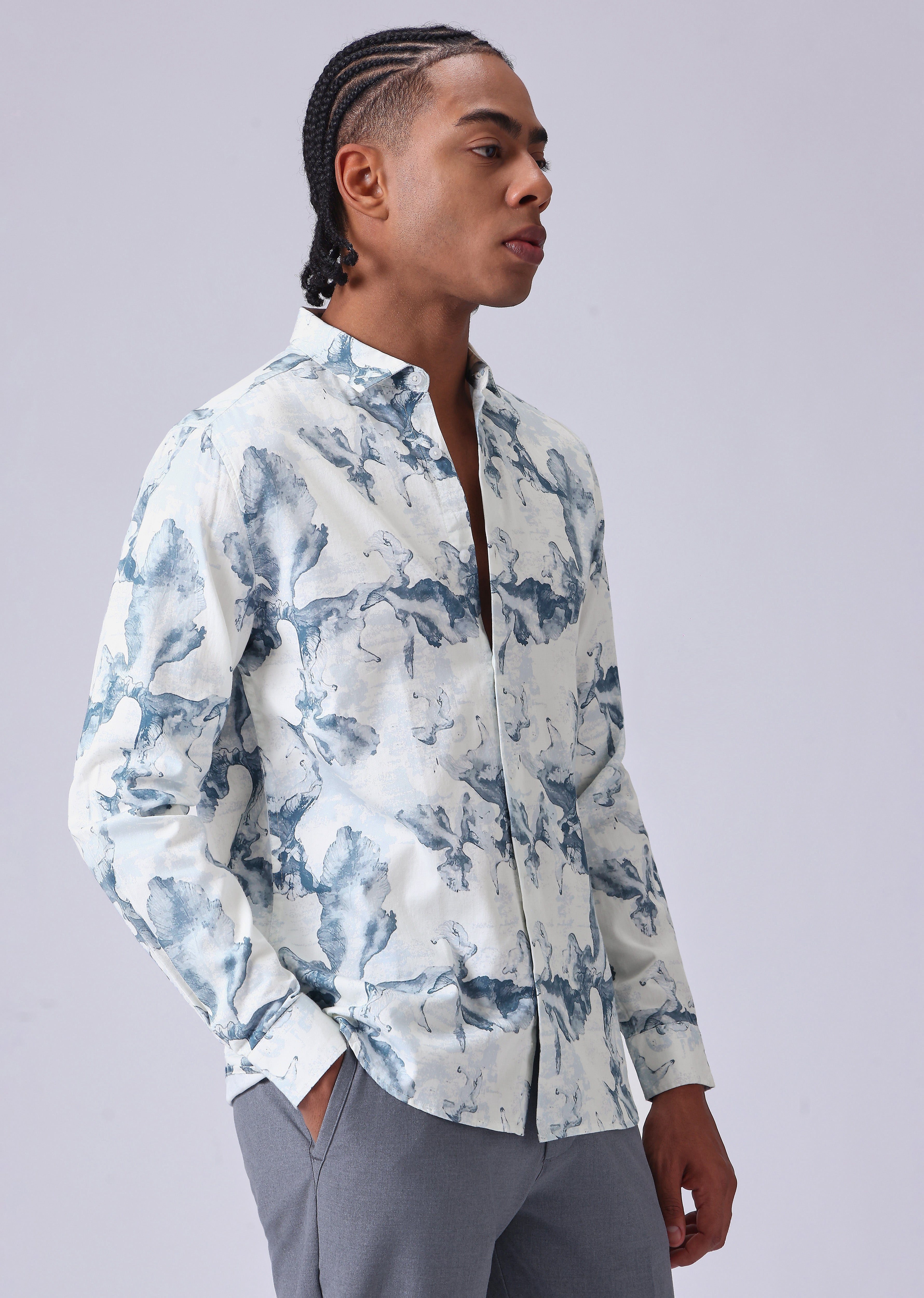 Blue Wash Abstract Print Shirt