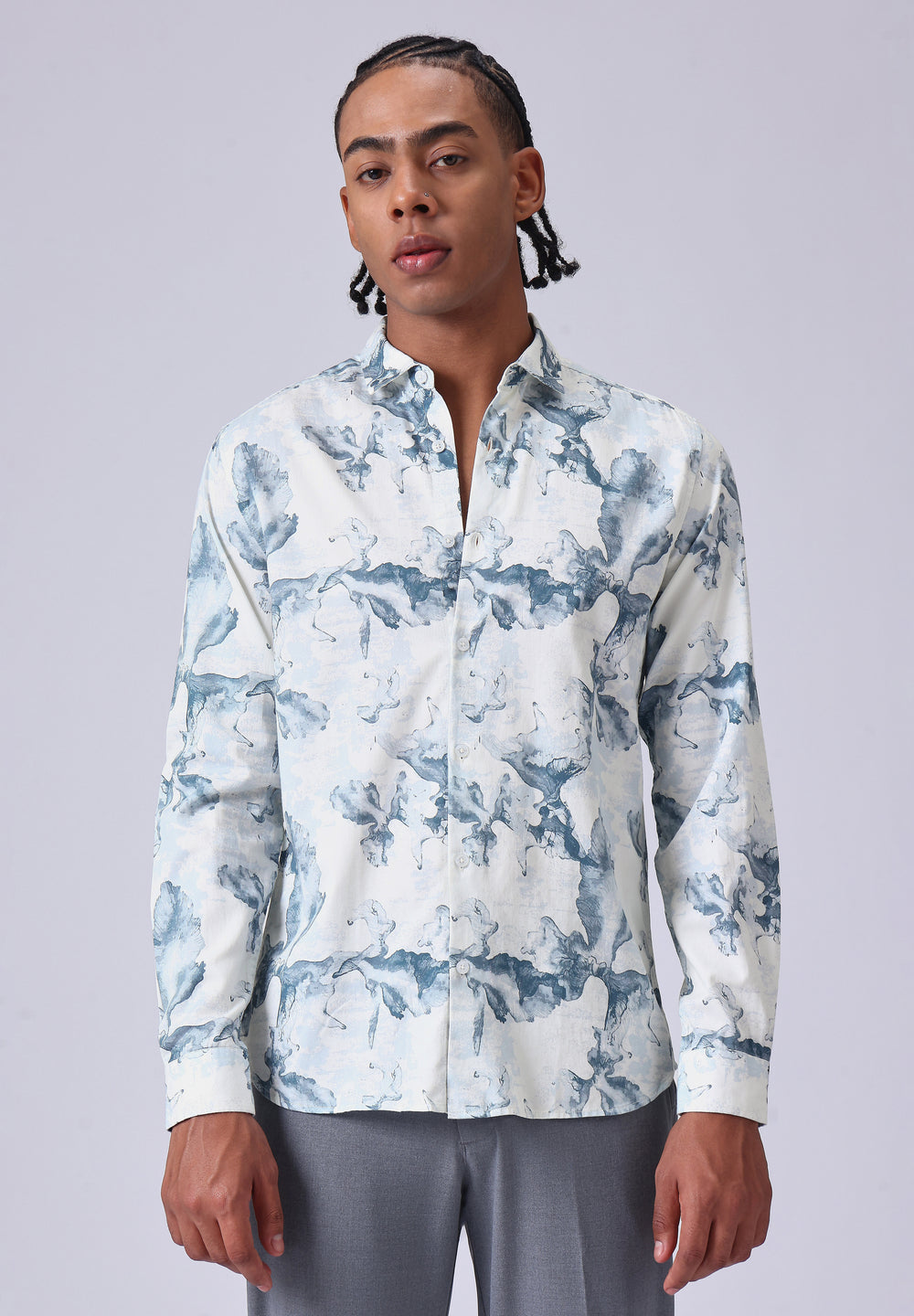 Blue Wash Abstract Print Shirt