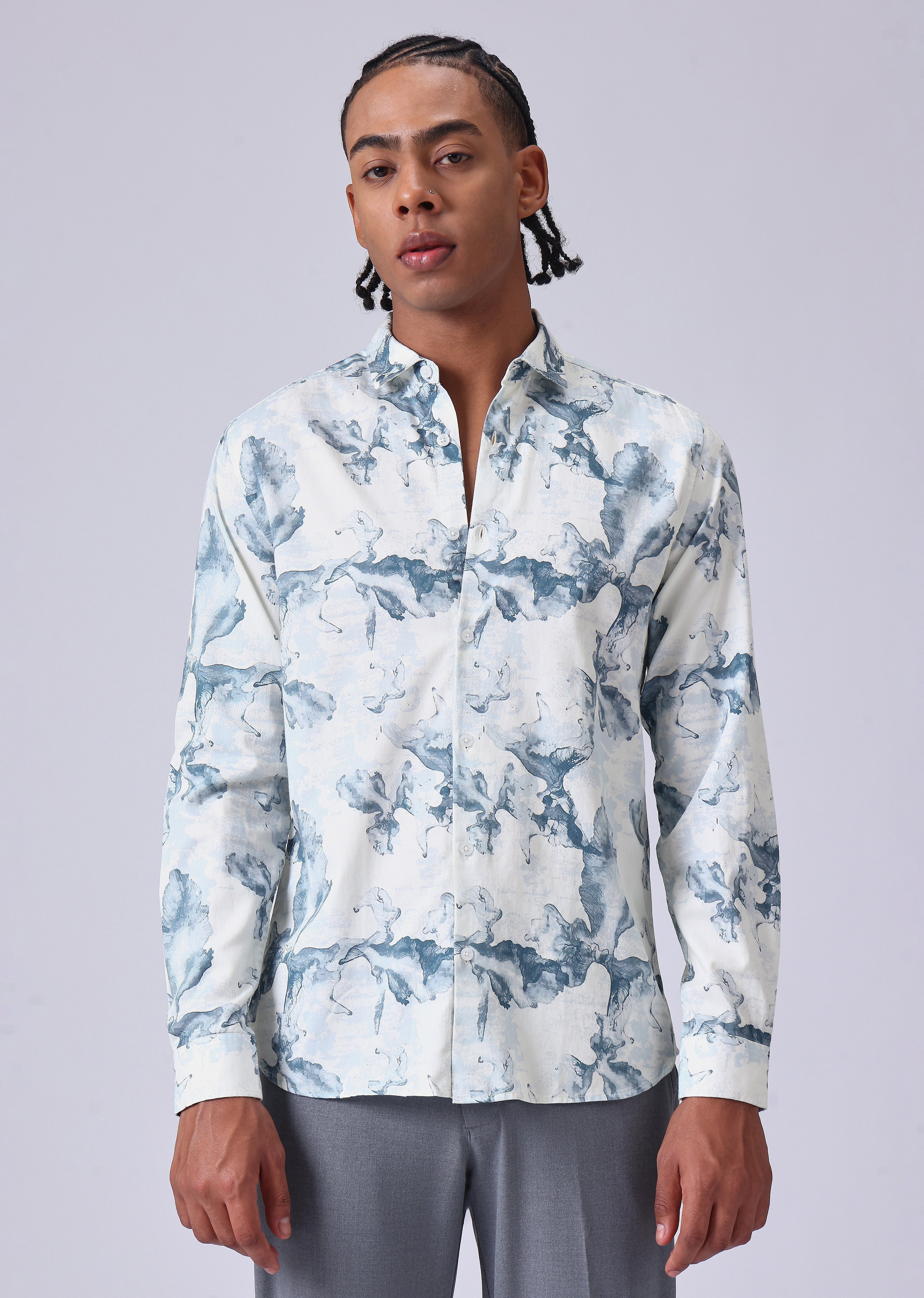 Blue Wash Abstract Print Shirt