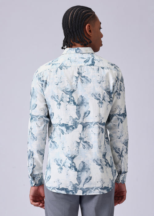 Blue Wash Abstract Print Shirt