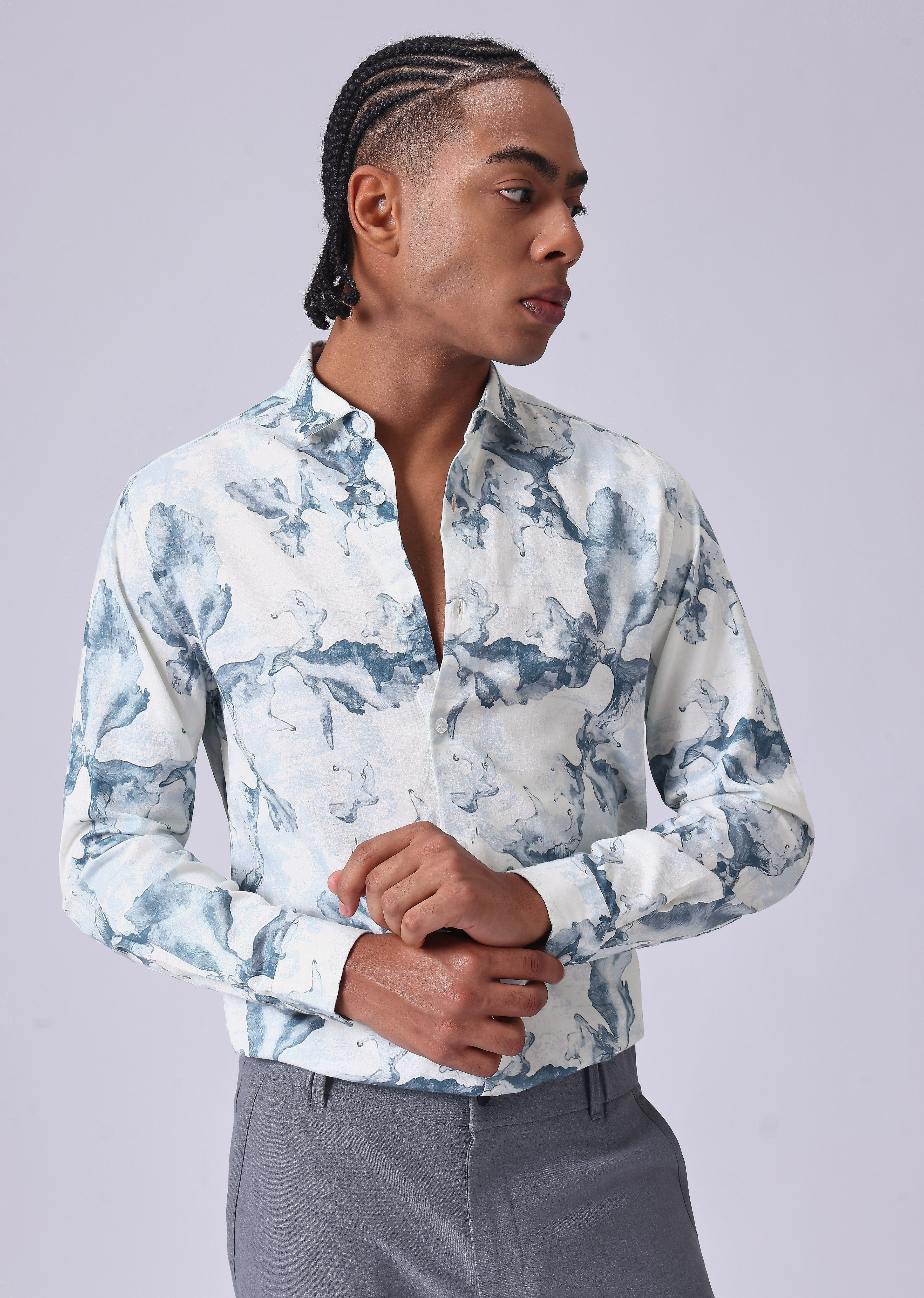 Blue Wash Abstract Print Shirt