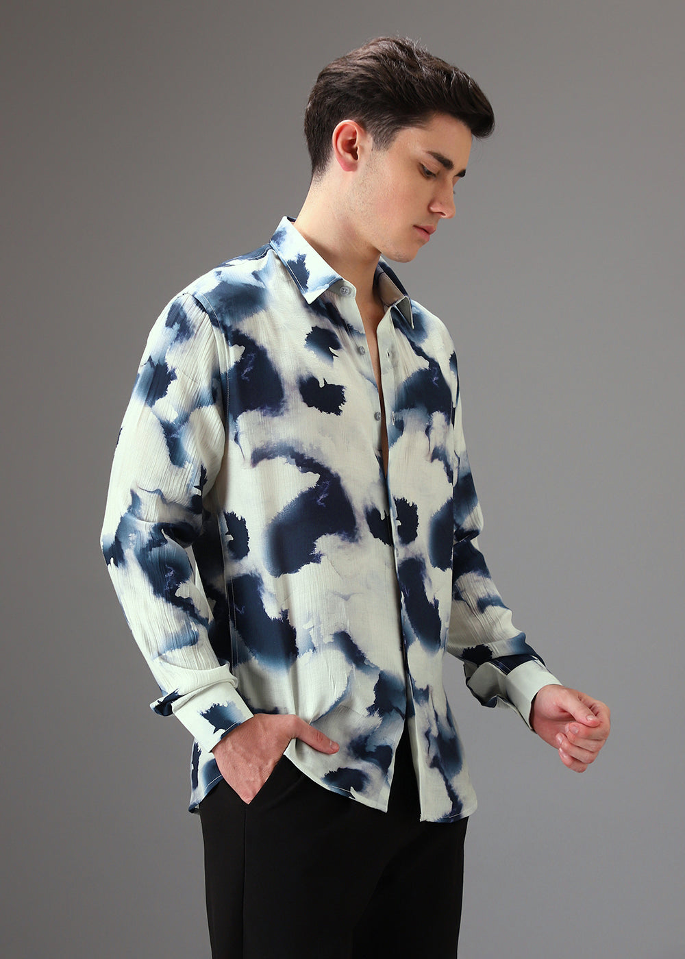 Blue Wash Crushed Printed Shirt