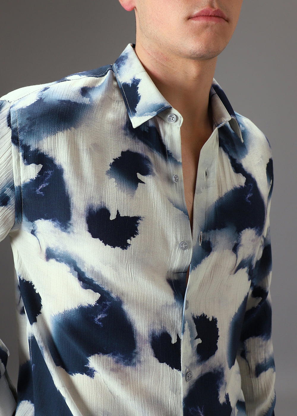 Blue Wash Crushed Printed Shirt