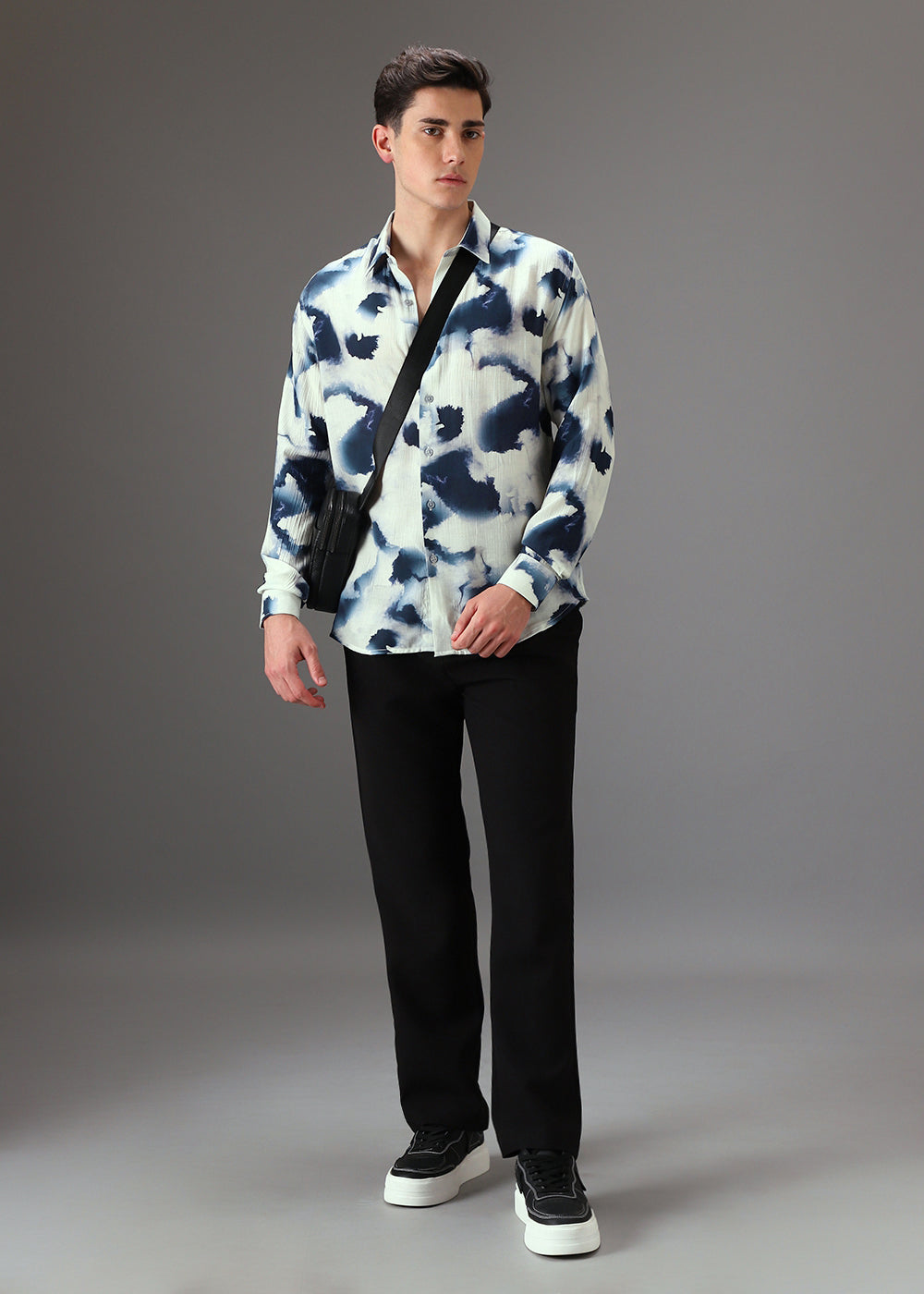 Blue Wash Crushed Printed Shirt