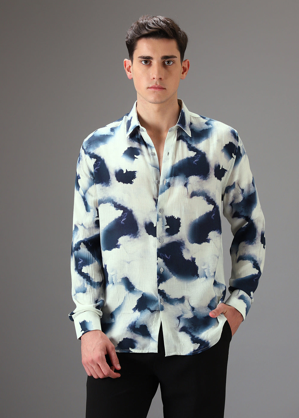 Blue Wash Crushed Printed Shirt