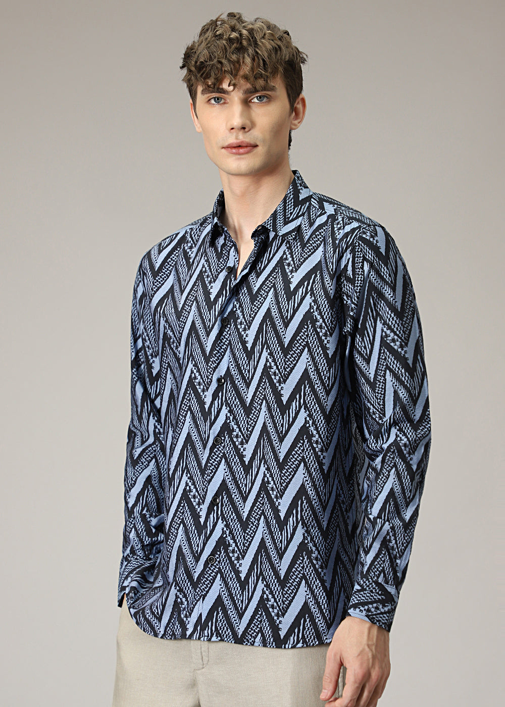 Blue Zig Zag Print Shirt