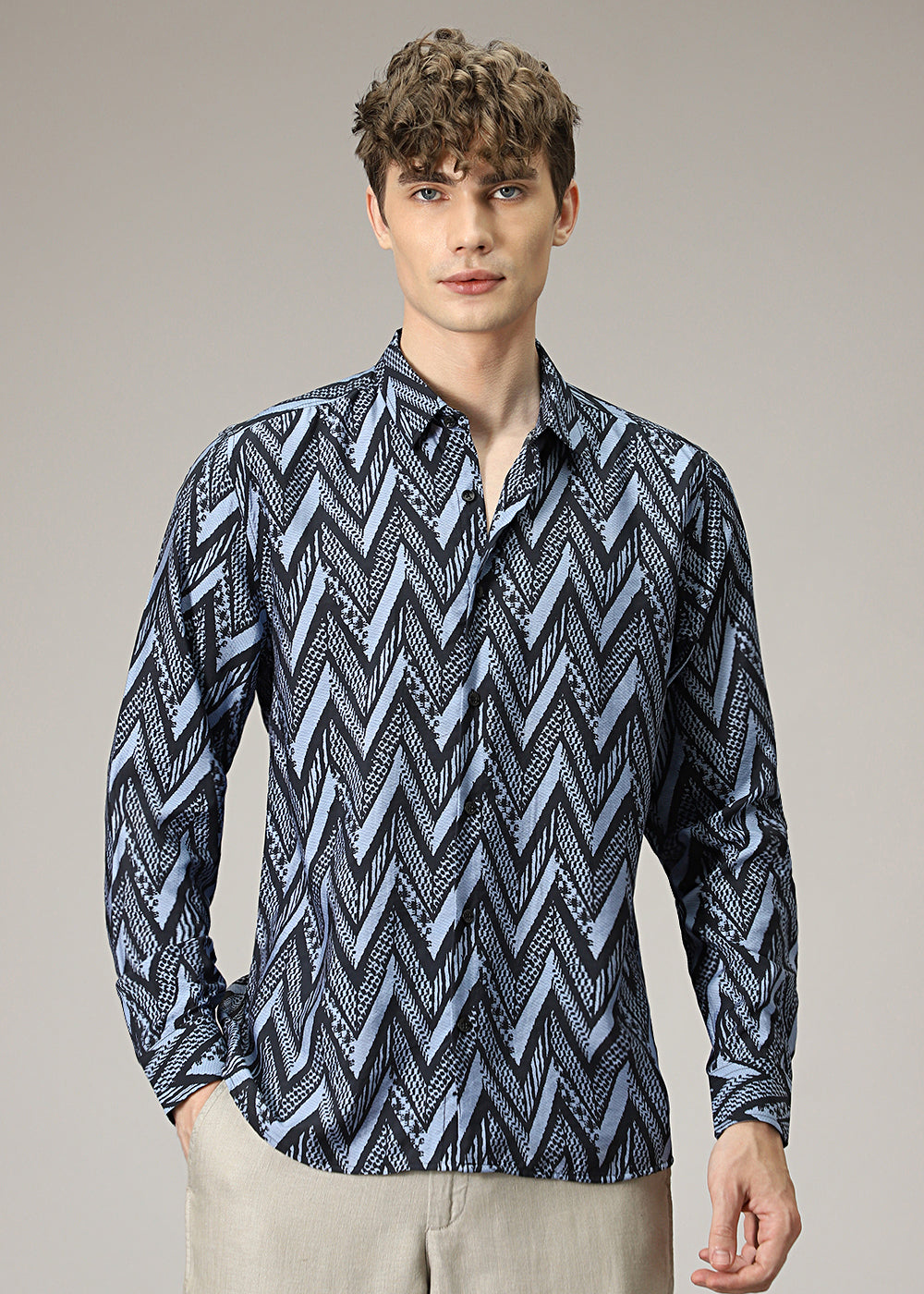 Blue Zig Zag Print Shirt