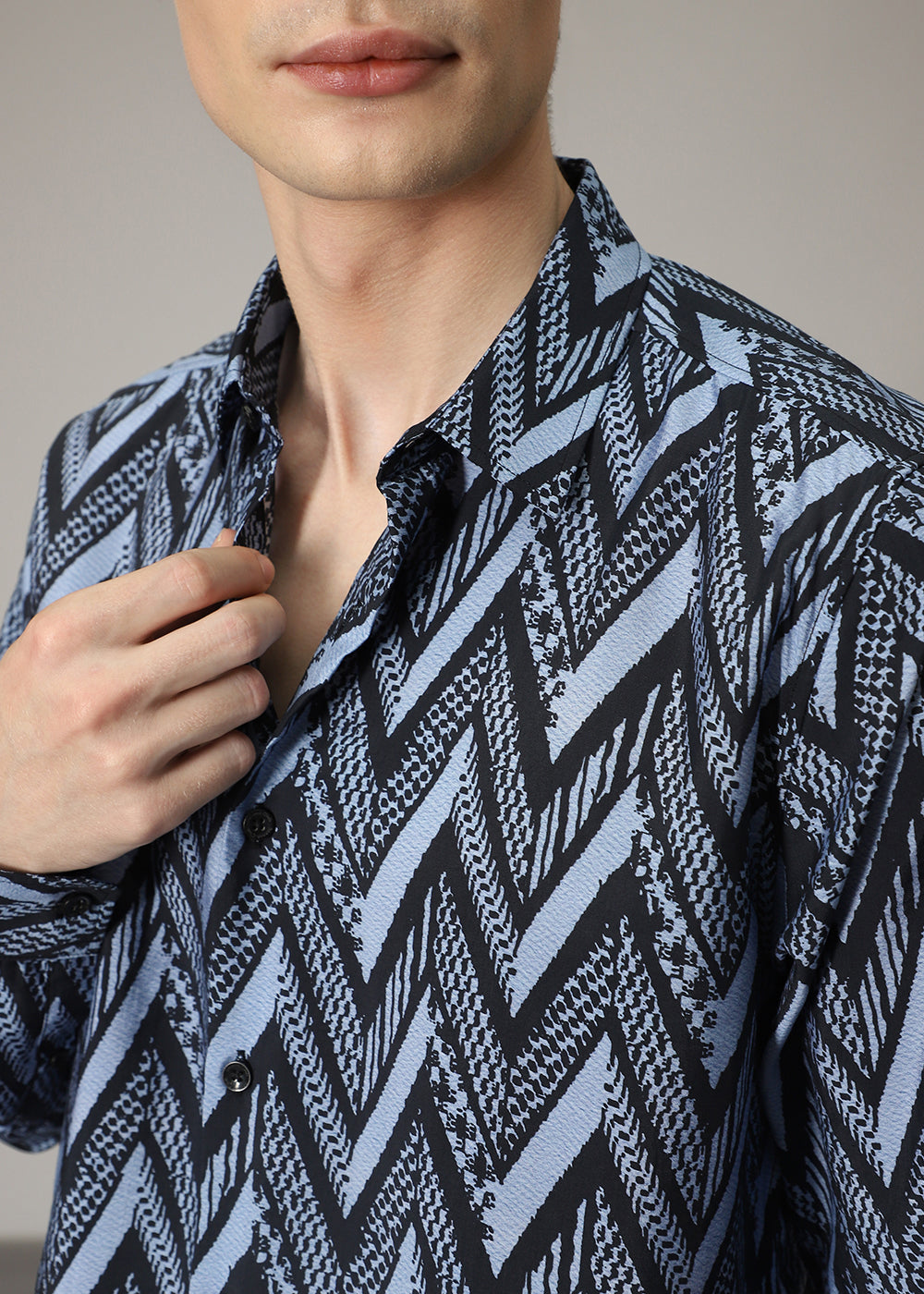 Blue Zig Zag Print Shirt