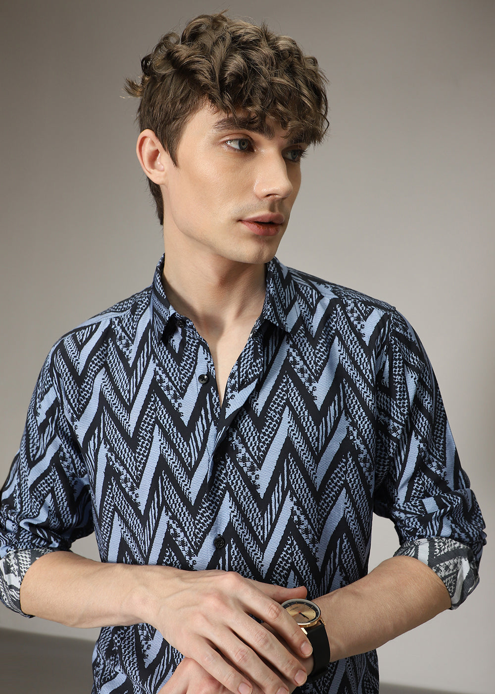 Blue Zig Zag Print Shirt