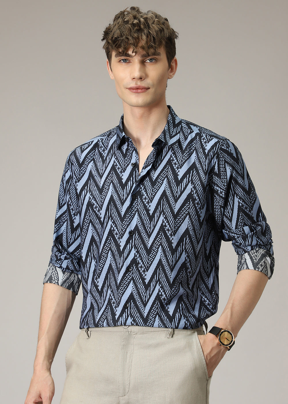 Blue Zig Zag Print Shirt