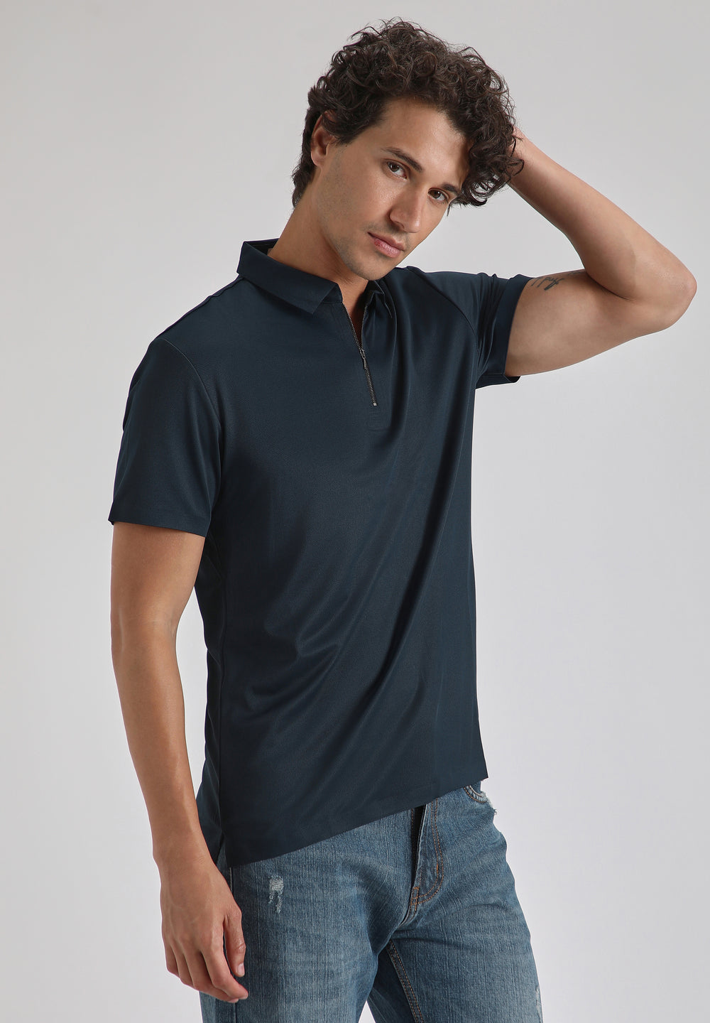 Blue Zipper Stitchless Polo T-shirt