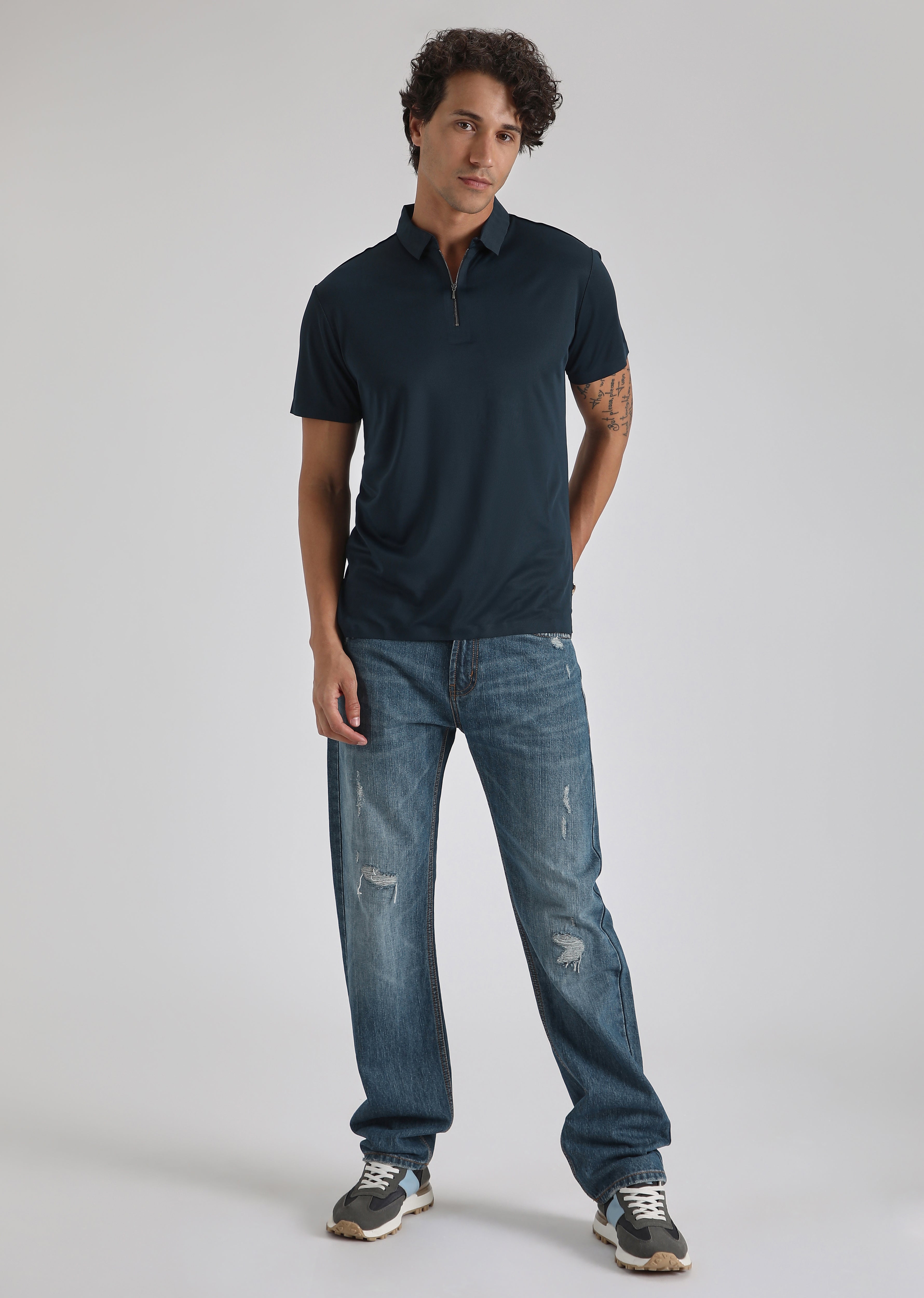 Blue Zipper Stitchless Polo T-shirt