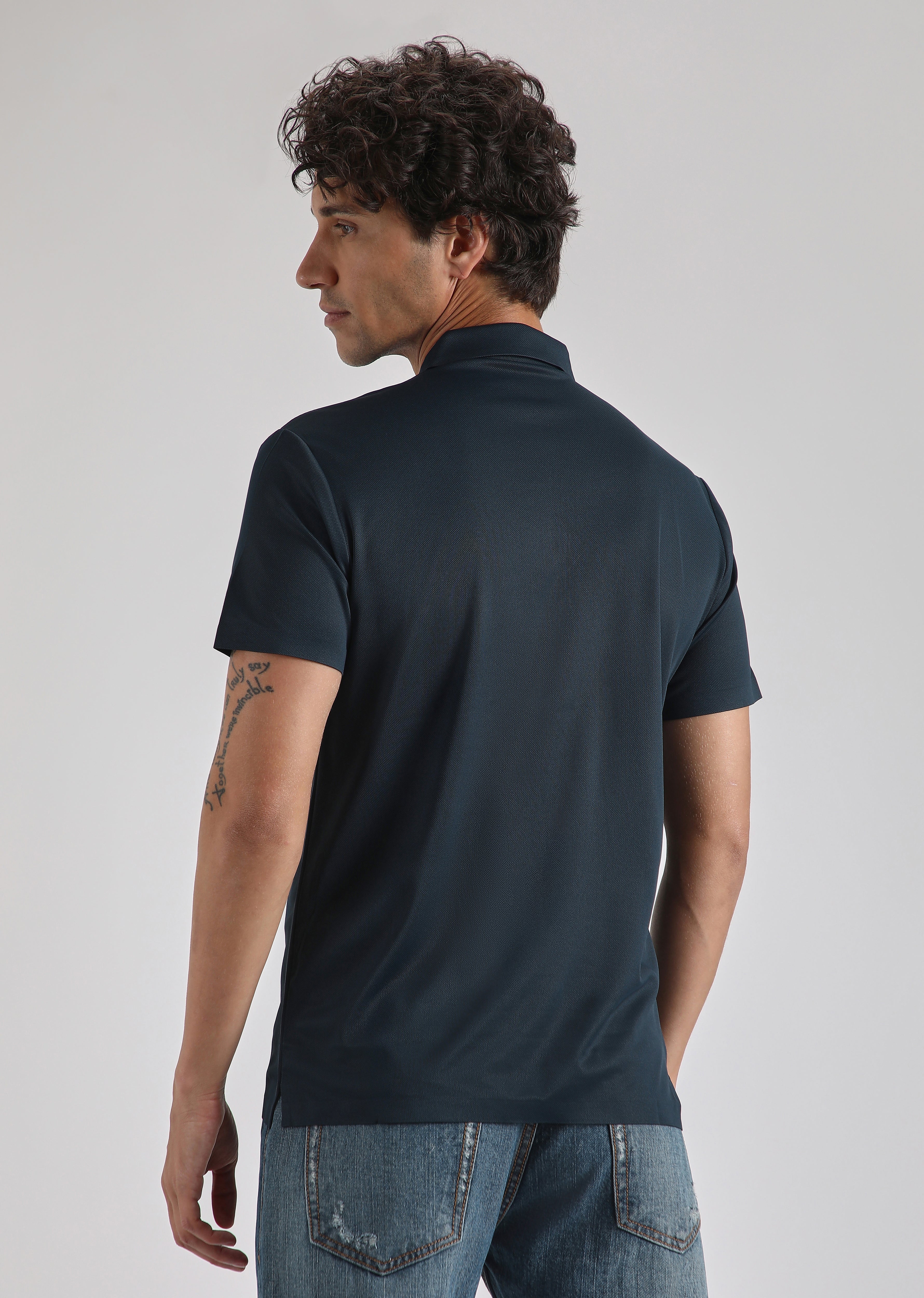 Blue Zipper Stitchless Polo T-shirt