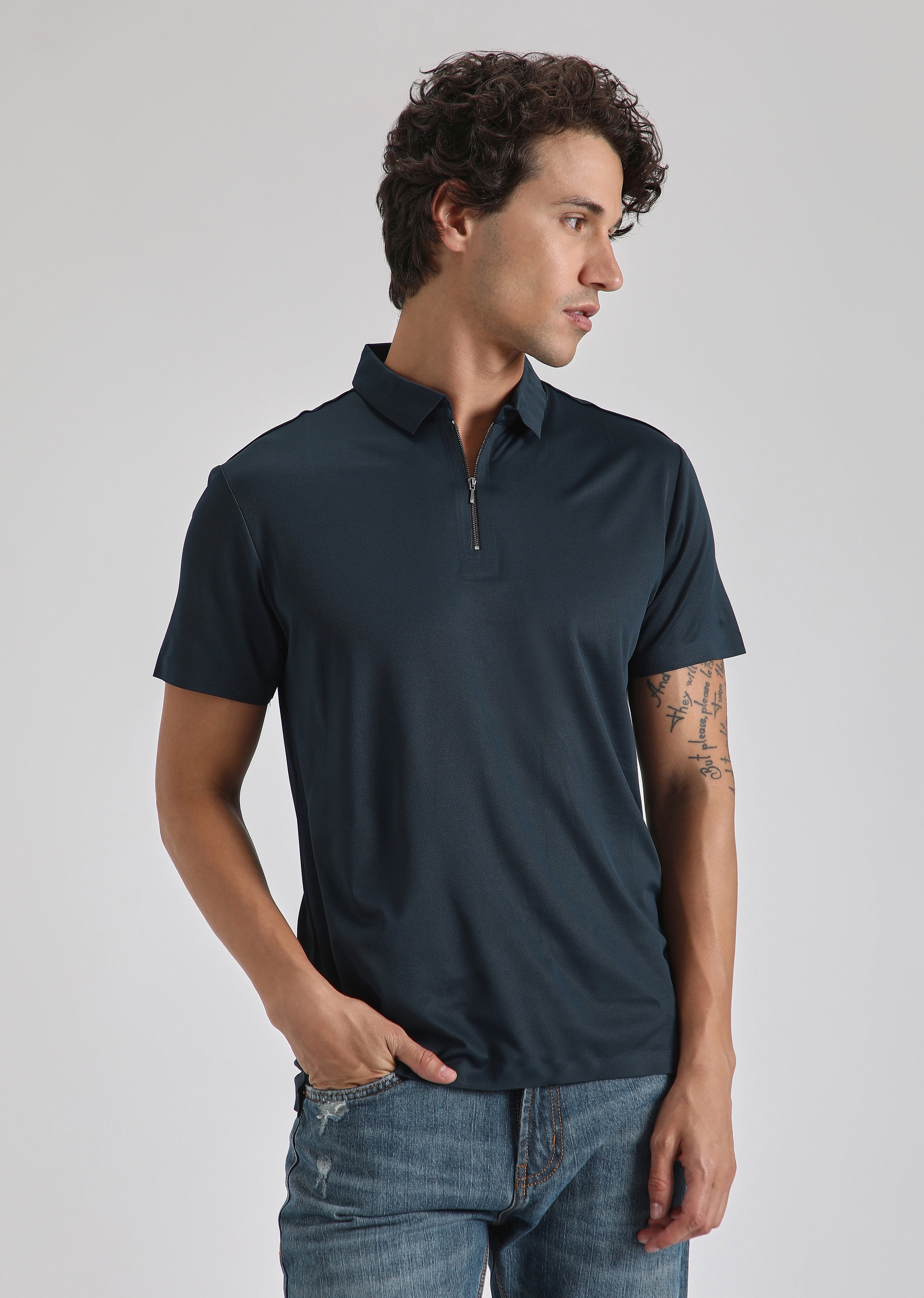 Blue Zipper Stitchless Polo T-shirt