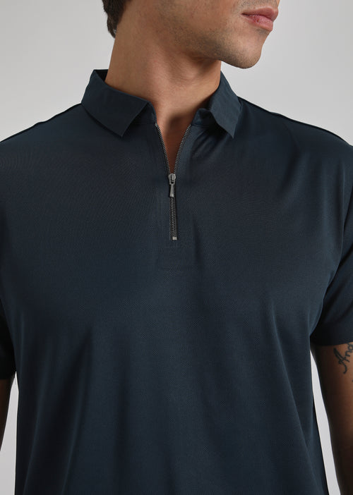 Blue Zipper Stitchless Polo T-shirt