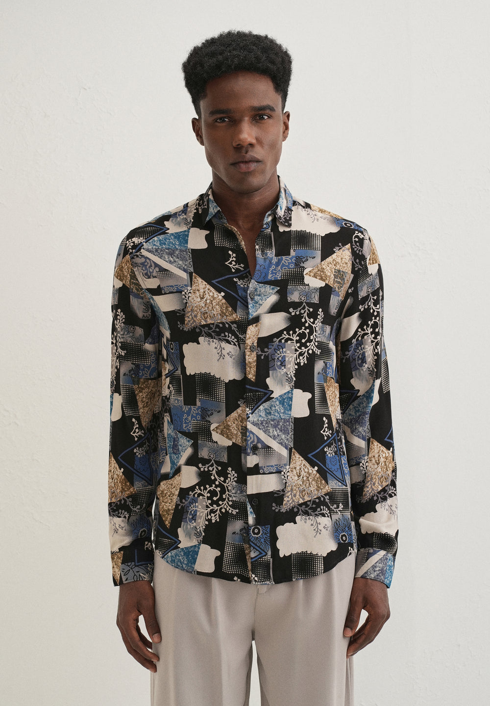 Blue Abstract Feather Shirt