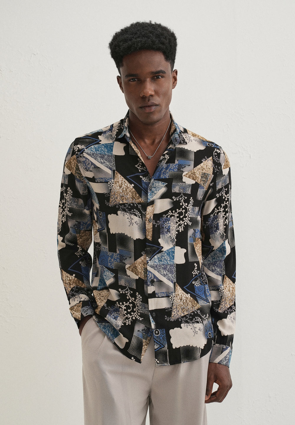 Blue Abstract Feather Shirt