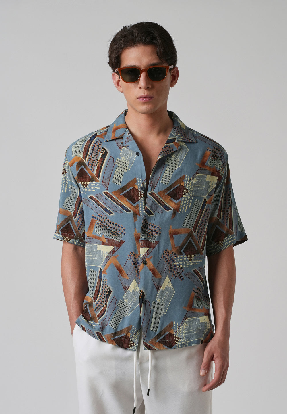 Blue Artistic Abstract Oversized Feather Shirt