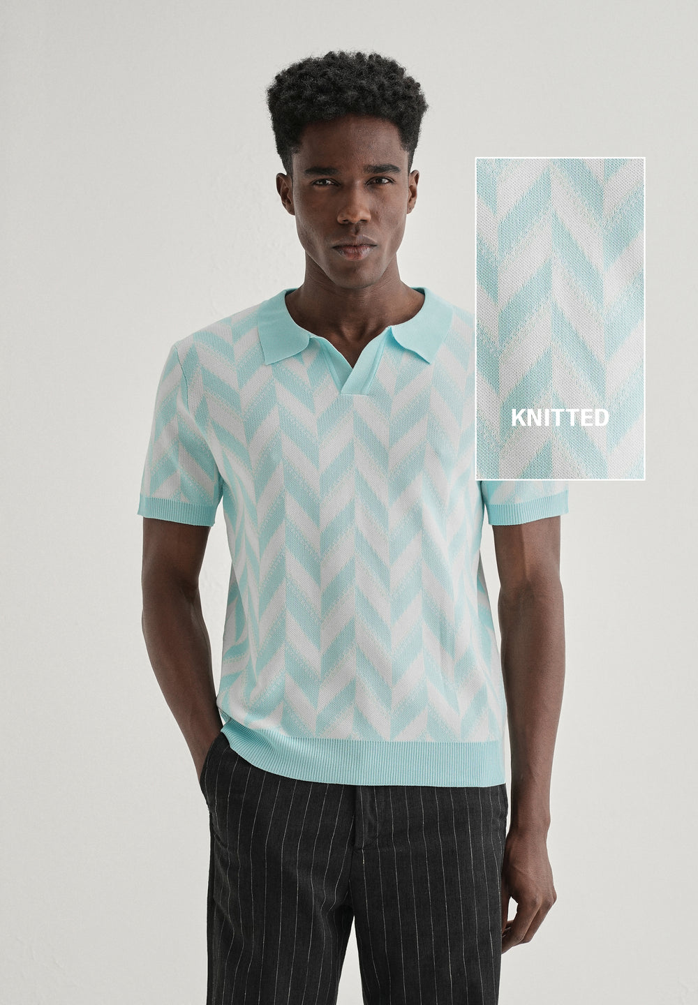 Blue Chevron Knitted Polo T-shirt
