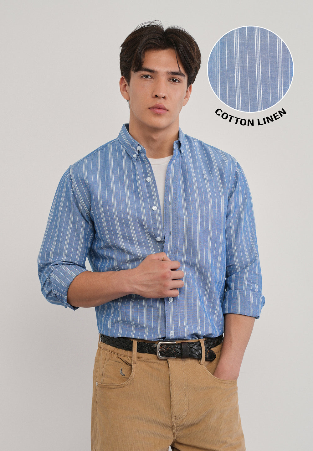 Blue Cotton Linen Stripe Shirt