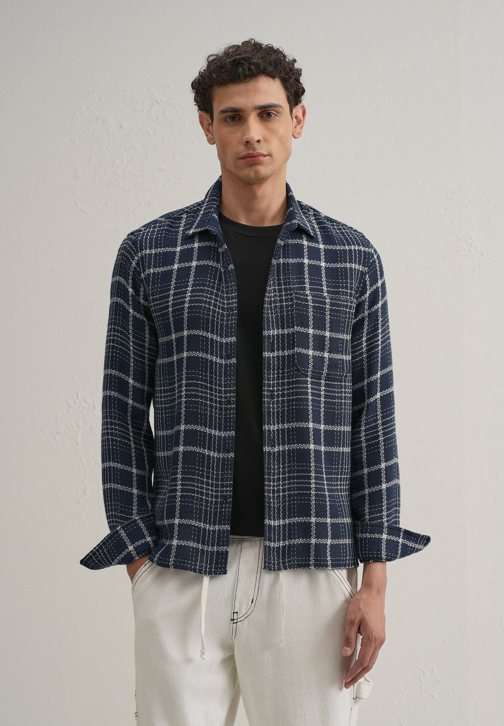 Blue Dobby Check Shirt