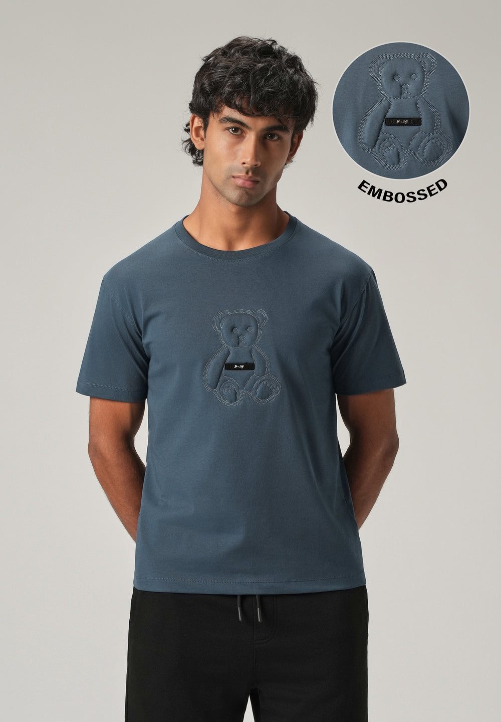 Blue Embossed Slim Fit T-Shirt