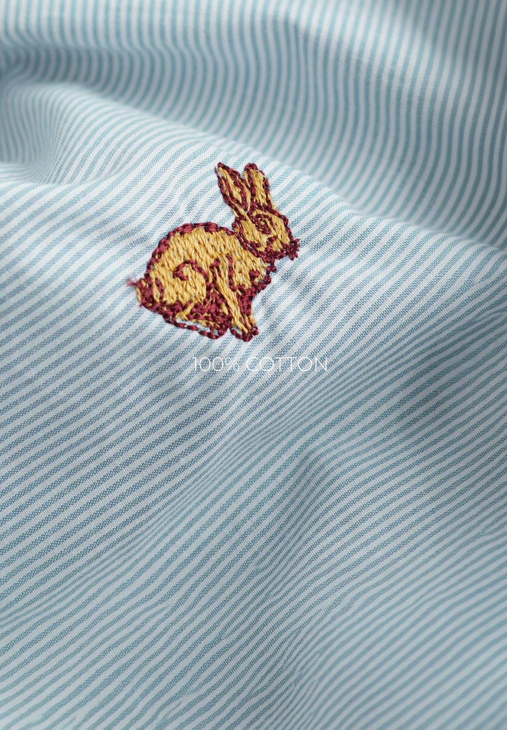 Blue Embroidered Cotton Stripe Shirt