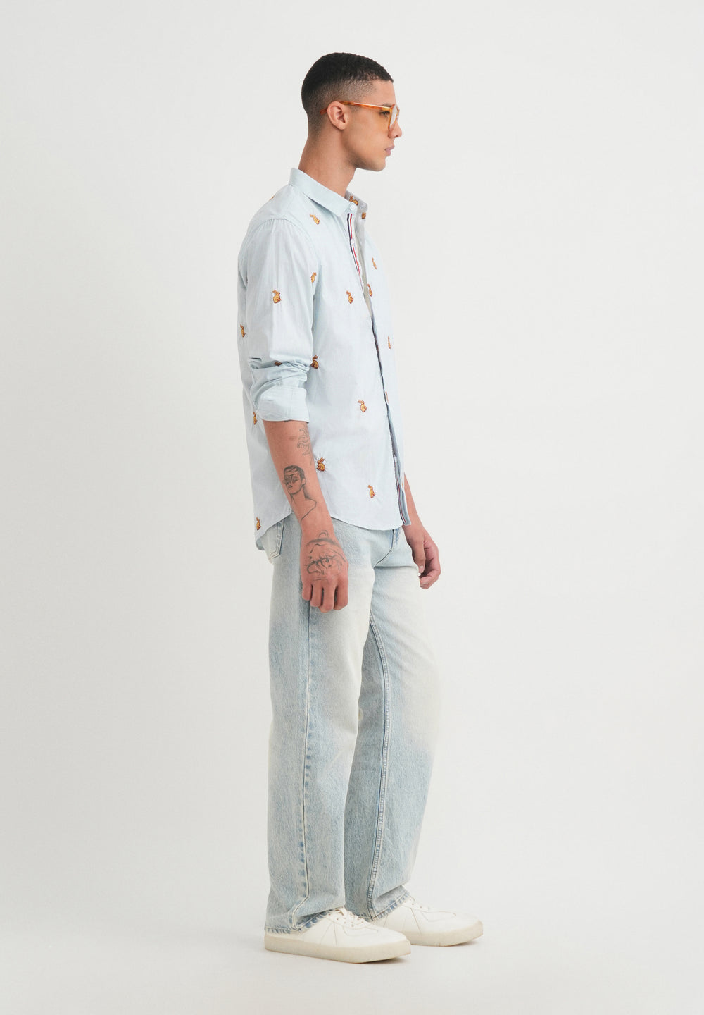 Blue Embroidered Cotton Stripe Shirt