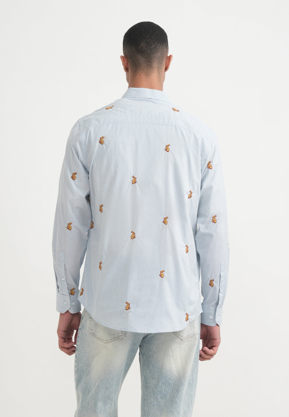 Blue Embroidered Cotton Stripe Shirt