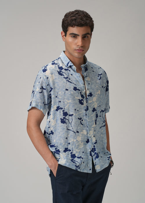 Blue Flora Printed Shirt