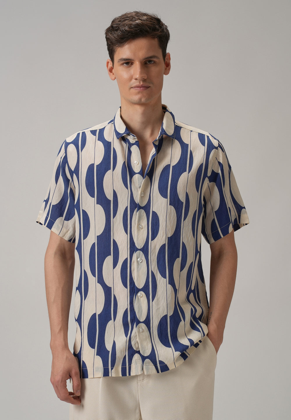 Blue Geometric Printed Shirt