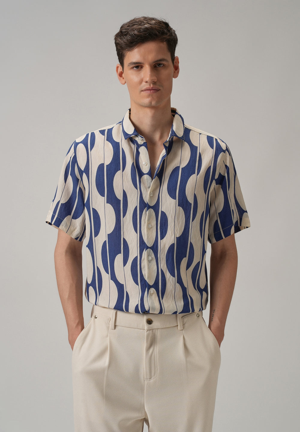 Blue Geometric Printed Shirt