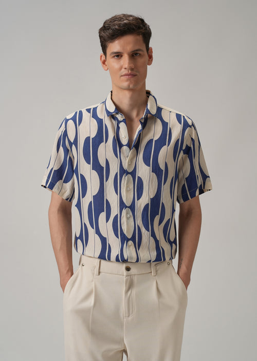 Blue Geometric Printed Shirt
