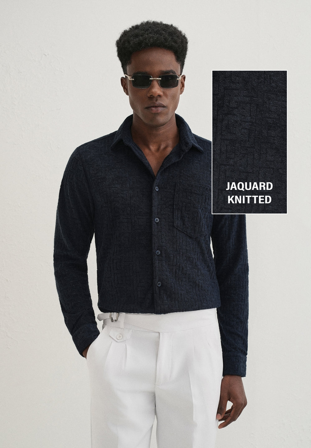 Blue Jacquard Knitted Shirt