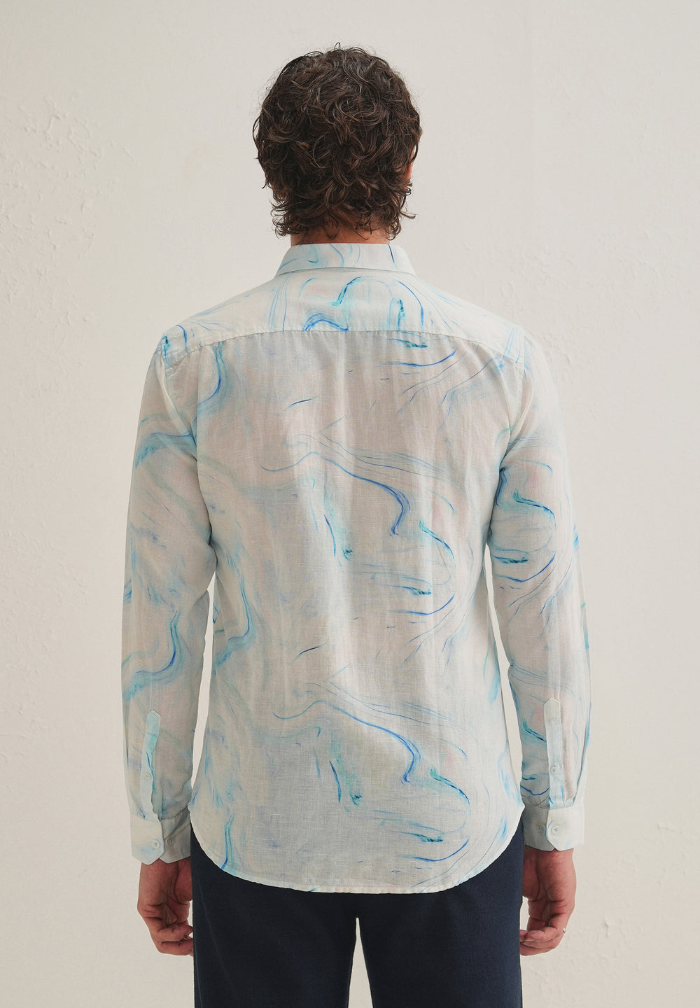 Blue Marble Printed Cotton Linen Shirt