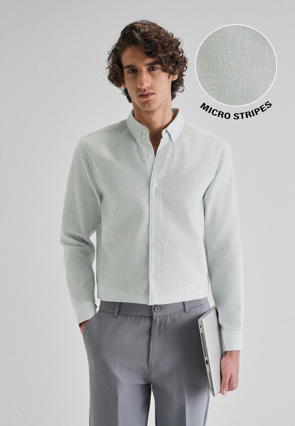 Blue Micro Striped Blended Linen Shirt