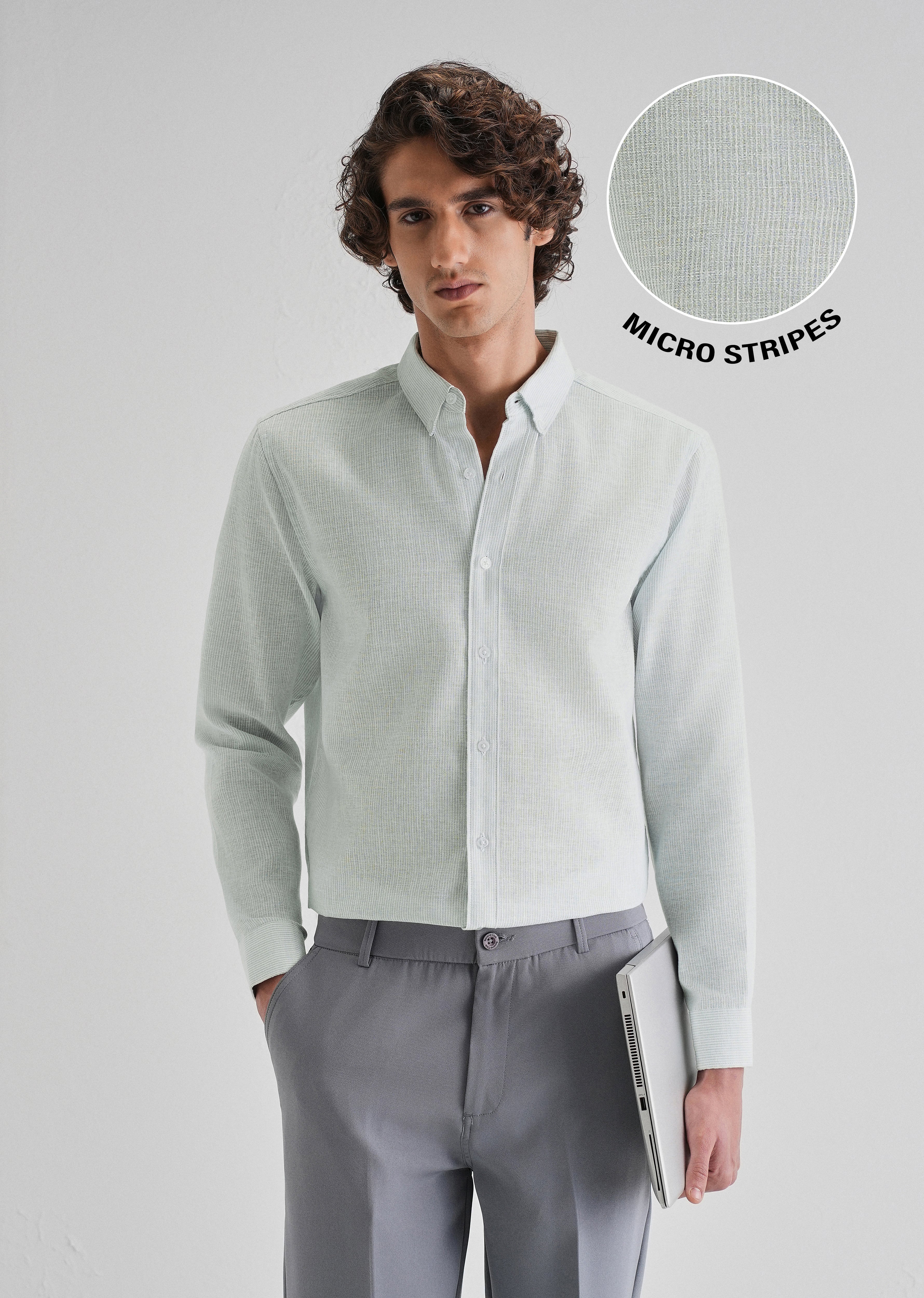 Blue Micro Striped Blended Linen Shirt