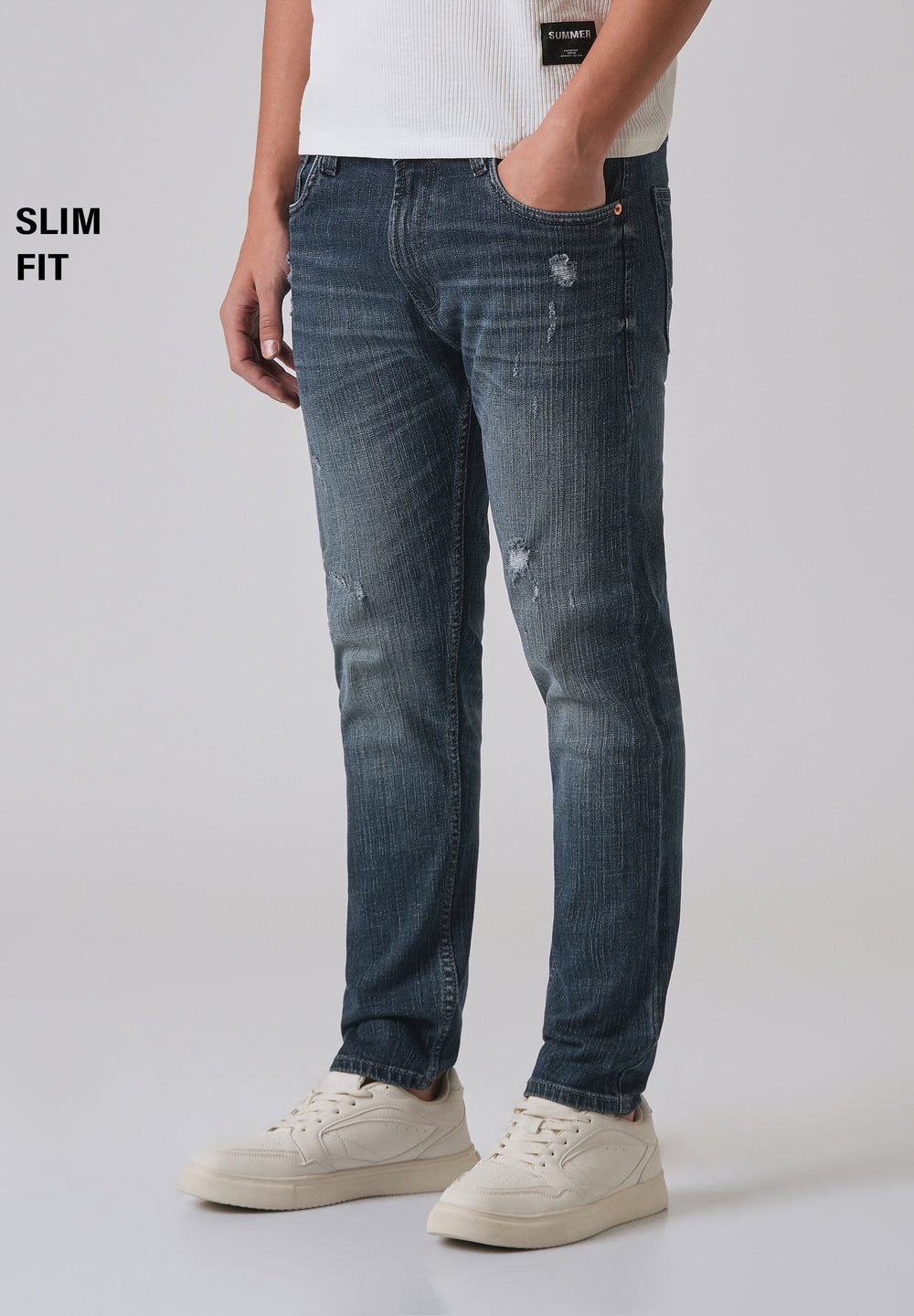 Blue Mid Fade Ankle Slim Fit Denim