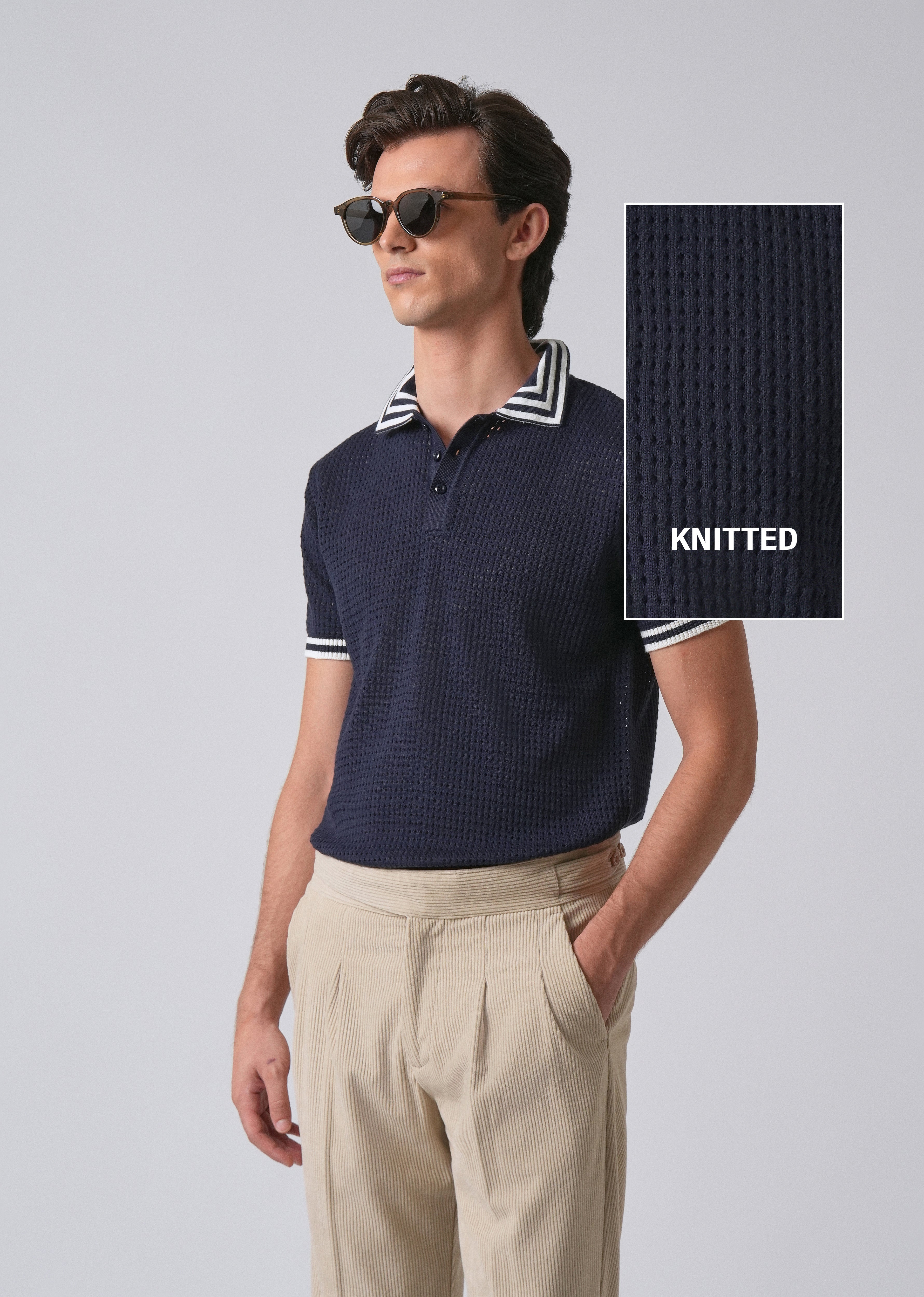 Blue Open Knitted Polo T-shirt