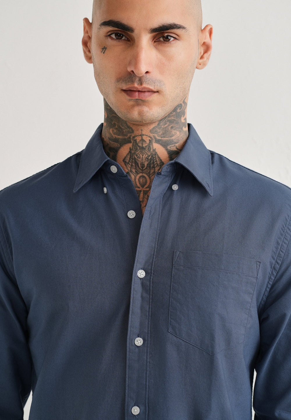 Blue Plain Cotton Oxford Shirt