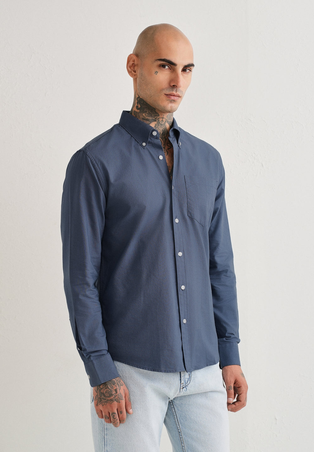 Blue Plain Cotton Oxford Shirt