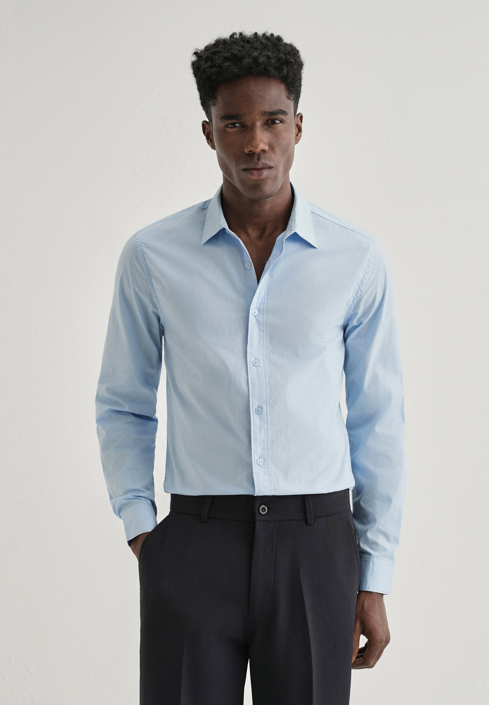 Blue Plain Cotton Shirt