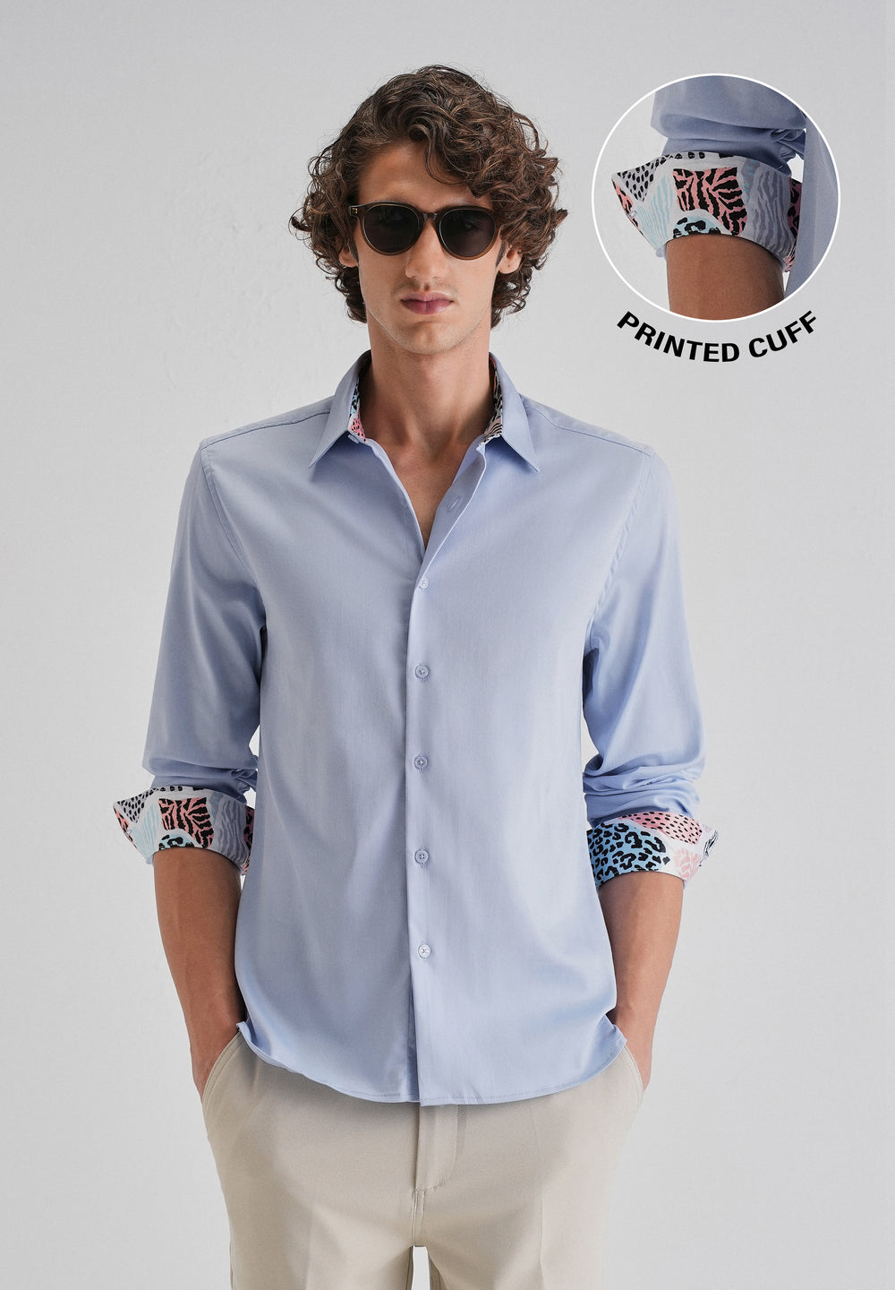 Blue Printed Cuff Shirt